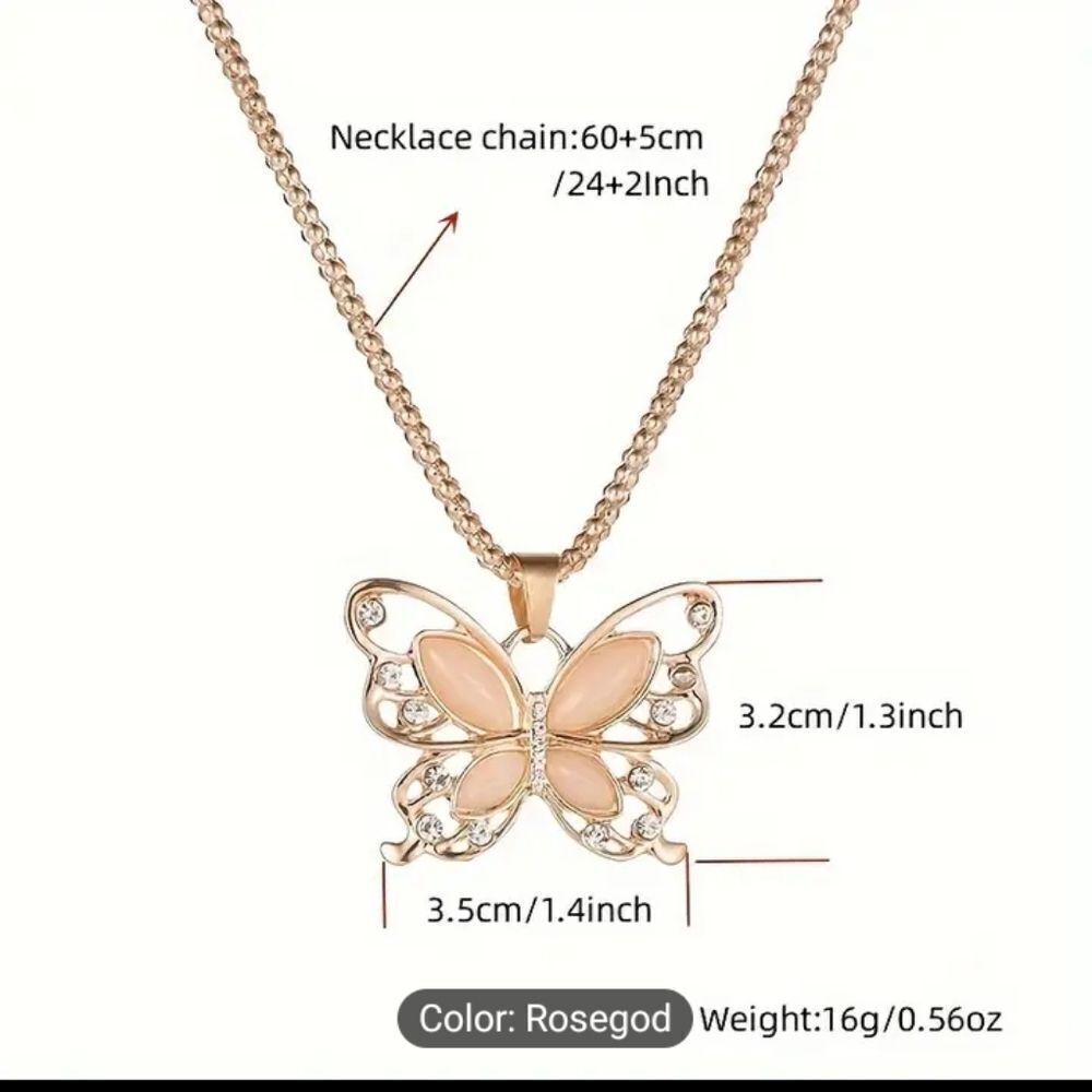 Butterfly necklace gold new e27 - Picture 3 of 3